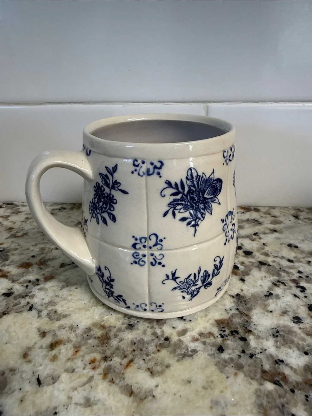Handmade ceramic floral delft tile mug